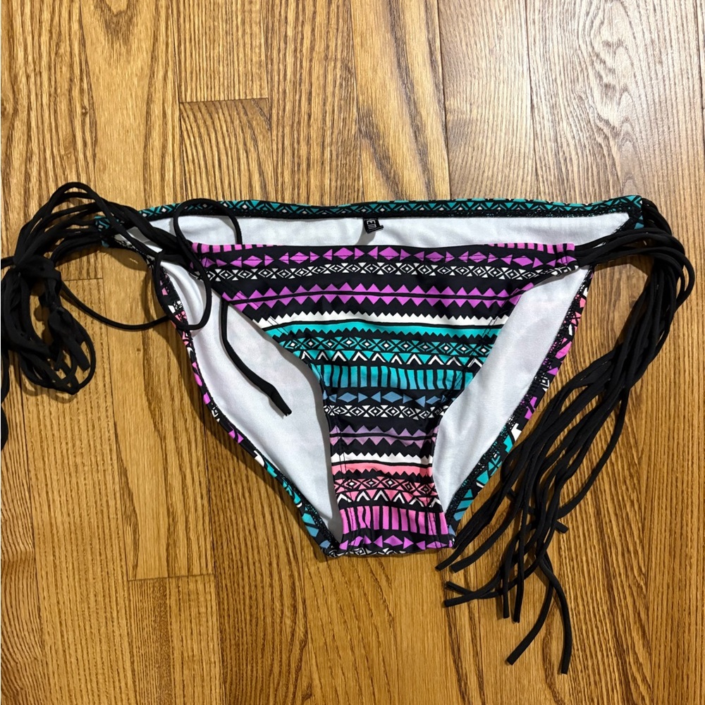Tribal Print Bikini Bottom with Fringe